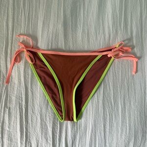 Aerie Rust Orange Brown Color Neon Side Tie Swimwear Bikini Bottoms Size L